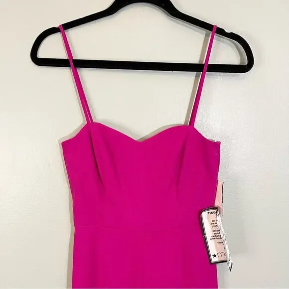 Bebe Sweetheart Neck Sleeveless Scuba Crepe Slit Jumpsuit Fuchsia Pink XS NWT - Picture 3 of 13
